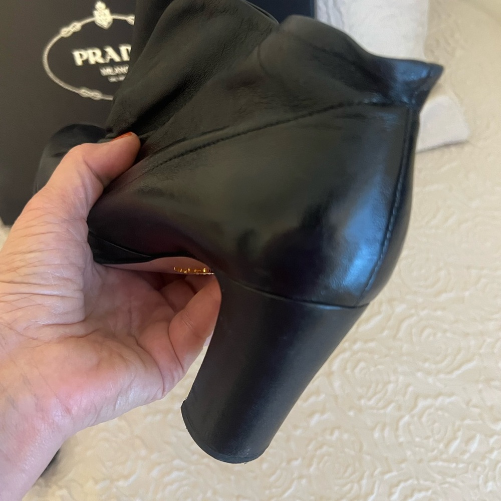 ✅Prada Black Leather Draped Ankle Booties. European size 37.5 =7.5 US size) - Picture 8 of 15